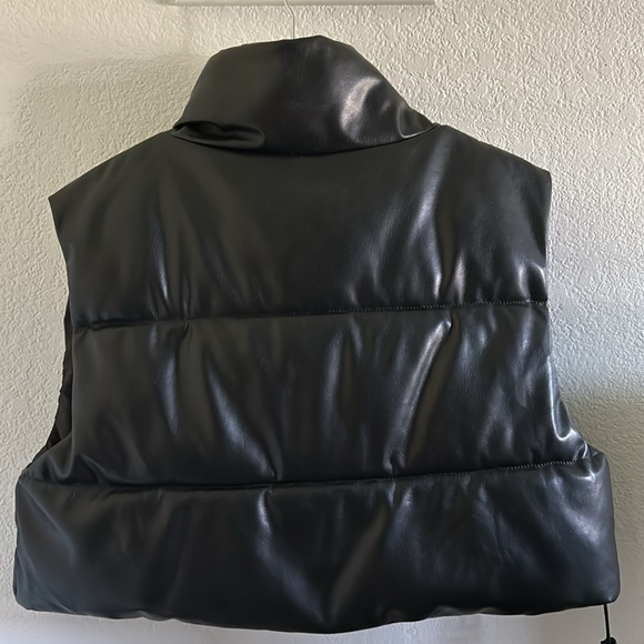 Women's Black Vegan Leather Puffer Vest - Picture 4 of 4